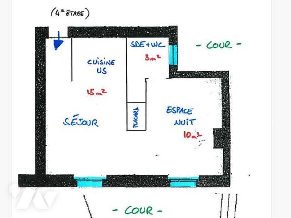 PARIS 05 / JARDIN DES PLANTES - APPARTEMENT T1 BIS AU CALME SUR COUR EN BON ETAT + CAVE