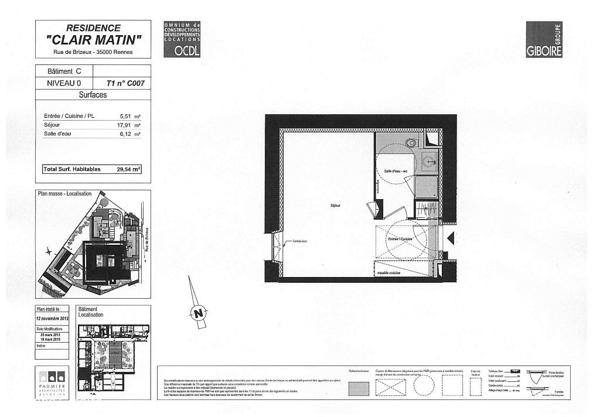 Appartement T1 à louer - 29 m² (réf : 570687)