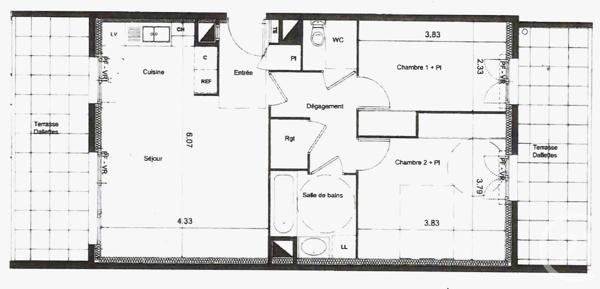 Appartement F3 à vendre  3 pièces - 61,75 m2 DECINES CHARPIEU - 69