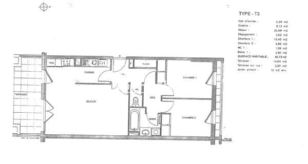 Location Appartement 3 pièces 63.73 m² - Bourg-en-bresse 01000