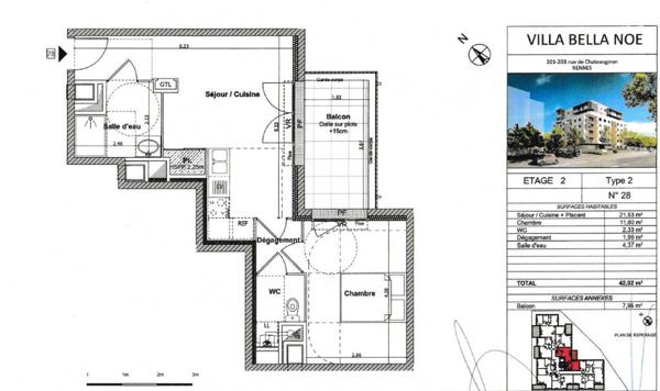 Appartement T2 à louer - 42 m² (réf : 571605)