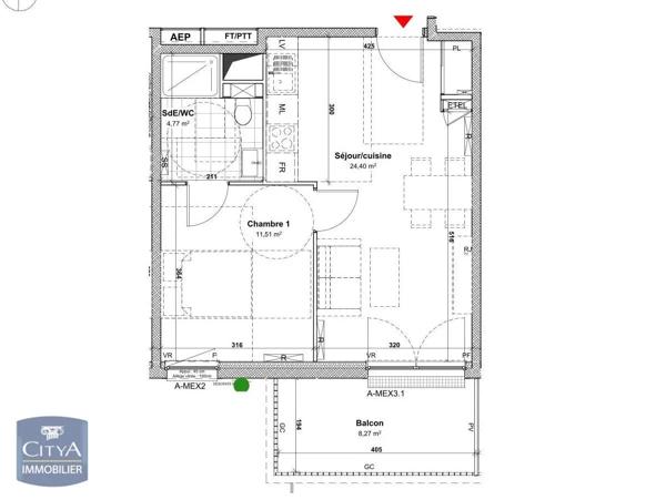 Appartement à louer 2 pièces 40.68m²