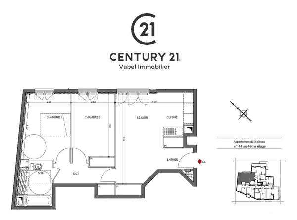 Appartement F3 à vendre  3 pièces - 64,82 m 2   MONTREUIL  - 93