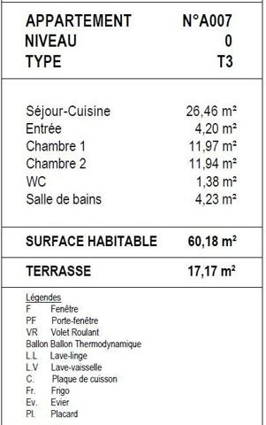 Appartement 3 pièces de 60 m² à Cagnes-sur-Mer (06800)