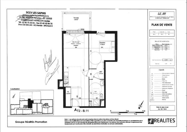 Appartement T2, Saint herblain 44800