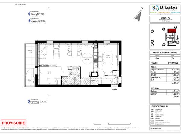 Location Appartement 3 pièces 61.31 m² - 44 AVENUE DES PRAIRIES Orgeres 35230