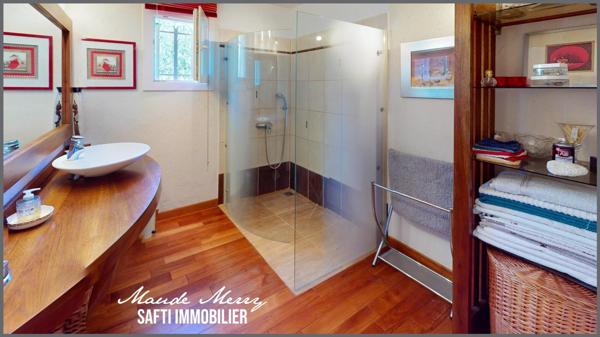 Superbe propriété - villa quasiment de plain-pied de 150 m2 - 3 chambres dont une suite parentale - un bureau - garage attenant à la maison - eau de ville et forage - terrain superbement entretenu de près de 1800 m2 clôturé et sans aucun vis-à-vis - piscine et pool house