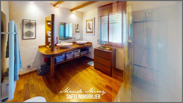 Superbe propriété - villa quasiment de plain-pied de 150 m2 - 3 chambres dont une suite parentale - un bureau - garage attenant à la maison - eau de ville et forage - terrain superbement entretenu de près de 1800 m2 clôturé et sans aucun vis-à-vis - piscine et pool house