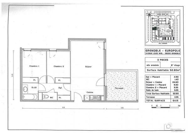 À vendre Appartement 3 pièces 52.38 m² - Grenoble 38000