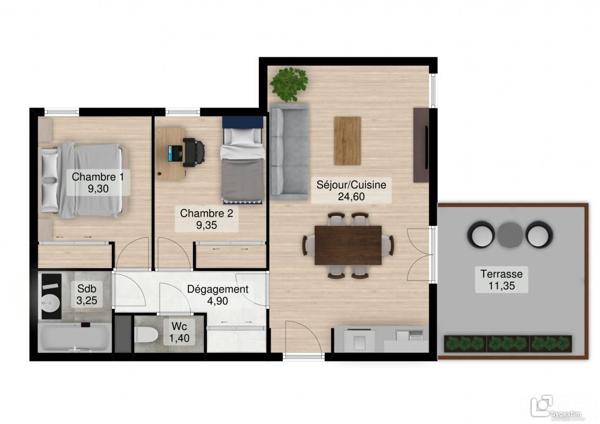 À vendre Appartement 3 pièces 52.38 m² - Grenoble 38000