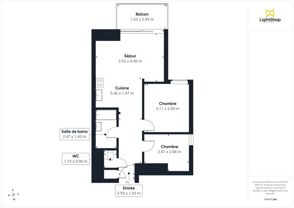 Appartement 3 pièces de 47m² avec balcon et terrasse - Rue Lecourbe, Paris