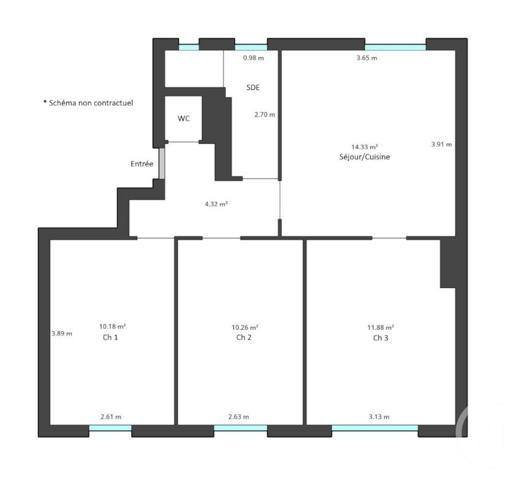 Appartement F4 à vendre  4 pièces - 56,08 m 2   PARIS  - 75013
