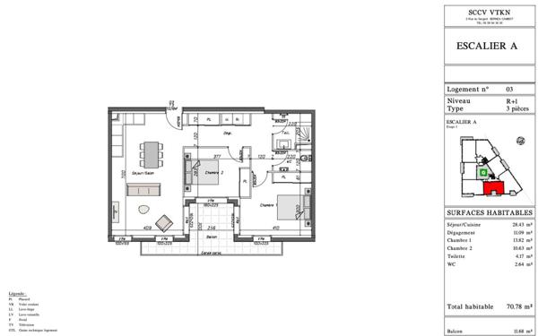 Appartement à vendre    3 pièces • 70,78 m2 Laroin