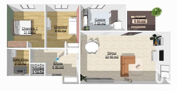 Appartement 3 pièces de 61 m² à Castelginest (31780)