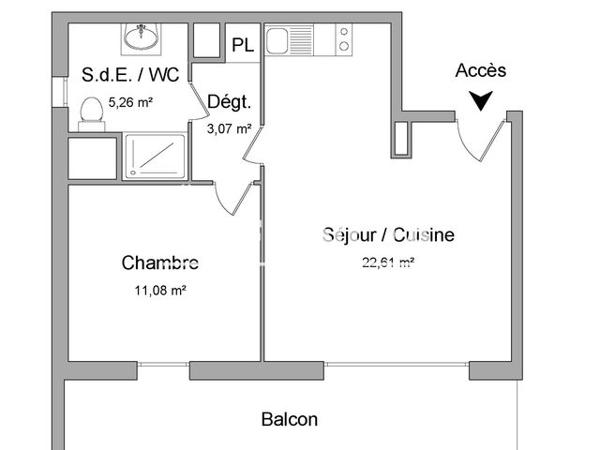 Location Appartement 2 pièces 42.02 m² - 33 AVENUE SIMONE VEIL Aussonne 31840
