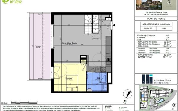 Appartement à vendre    5 pièces • 104,50 m2 Châteauneuf-Grasse