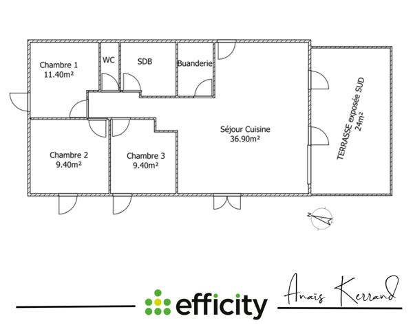 Appartement 4 pièces - 89 m² Exclusivité efficity
