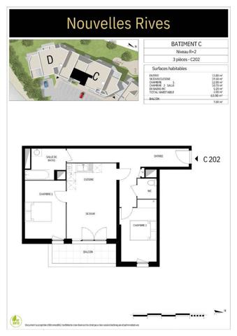 Appartement 3 pièces 63 m²