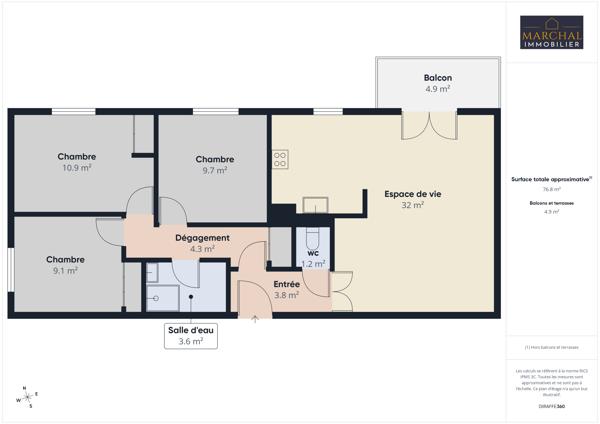 Appartement 4 pièces avec balcon et stationnements à Guénang