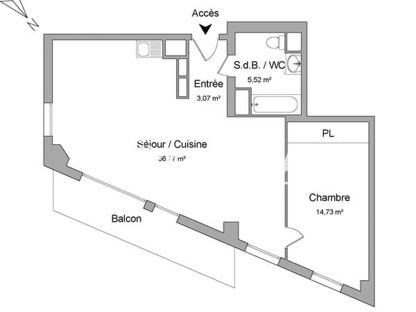 Location Appartement 2 pièces 60.09 m² - RCE HYPERION - APT D904 Bordeaux 33800