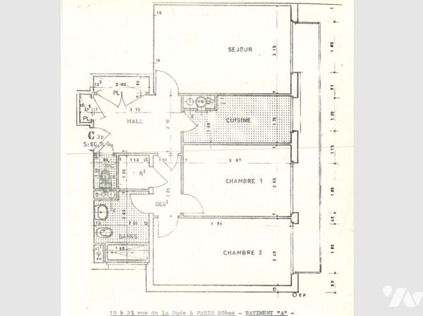 A vendre - 25 rue de la Duée à PARIS 20è - Appartement 3 pièces au 5ème étage - Cave et parking