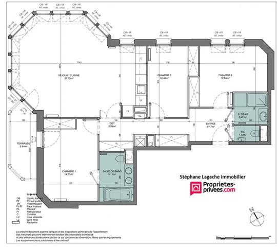 Appartement 4 pièce(s) 98m² avec balcon et parking