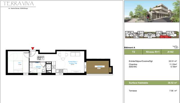 Vente en VEFA  Nouvelle promotion immobilière à Borgo T2 à partir de 149000e