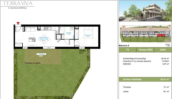 Vente en VEFA  Nouvelle promotion immobilière à Borgo T2 à partir de 149000e