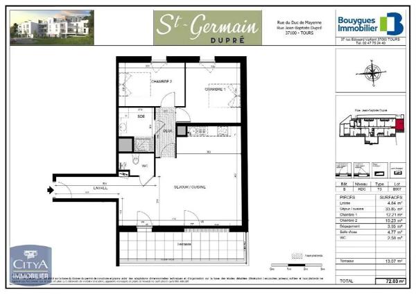 Appartement à louer 3 pièces 72.03m²