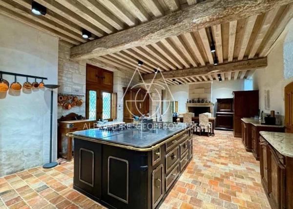 Château millénaire 16 pièces surplombant un village sur un parc de 15 ha.