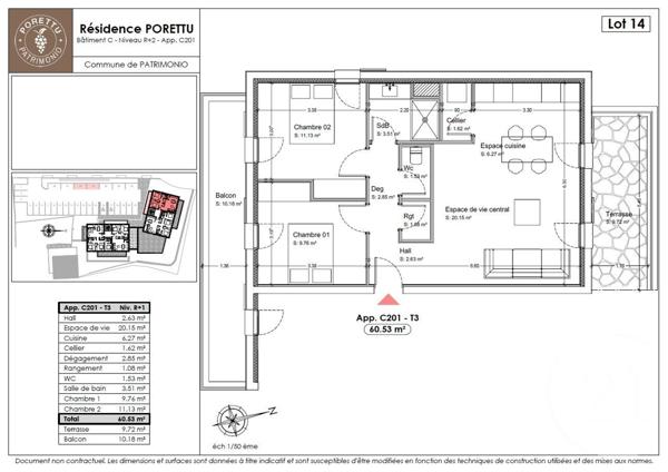 Appartement T3 à vendre  3 pièces - 60,53 m2 PATRIMONIO - 202
