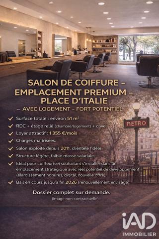 Esthétique, Coiffure​ à vendre 51,14 m² Paris 13