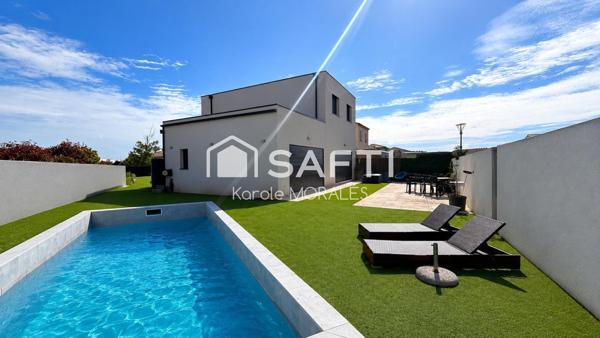 RIVESALTES, VILLA 3 FACES DE 140M2, GARAGE, JARDIN ET PISCINE