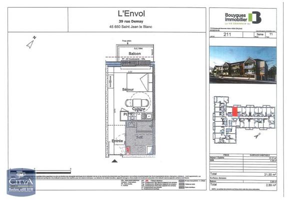 Appartement à louer 1 pièce 21.55m²