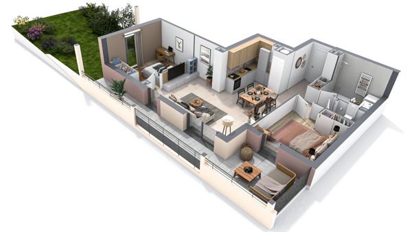Appartement Neuf , Sisteron  04200 3 pièce(s) 68.33 m2 +  jardin de 45m²  , Lot 106