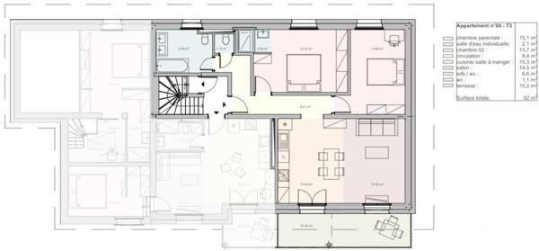 Appartement F3 à vendre  3 pièces - 70 m2 BUGNY - 25