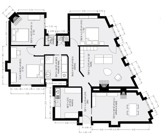 Appartement F5 à vendre  5 pièces - 101,94 m2 PARIS - 75006