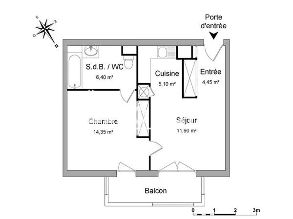 Location Appartement 2 pièces 42.2 m² - ILOT D / BAT D1 Toulouse 31400