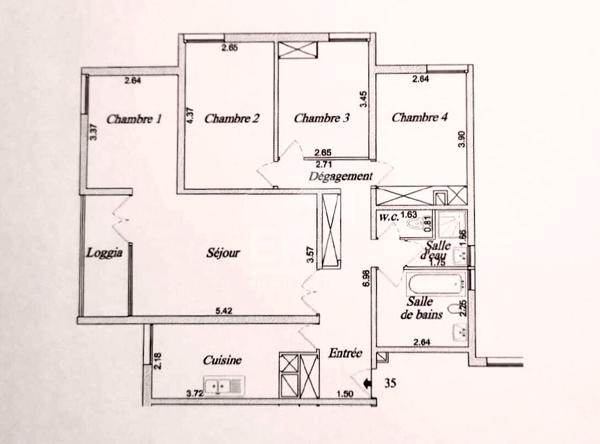 Exclusivité. 77420. Champs-sur-Marne. Vente appartement 5 pièces 90,36m²  vue dégagée