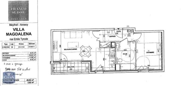 Appartement à louer 2 pièces 46.82m²