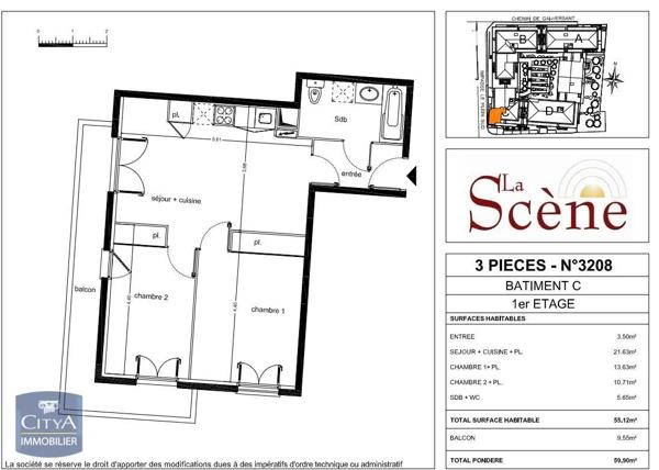 Appartement à louer 3 pièces 53.2m²