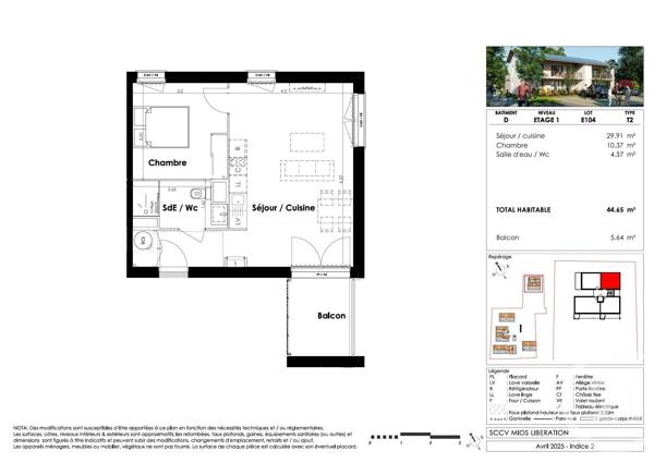Appartement T2 à vendre  2 pièces - 44,65 m 2   MIOS  - 33