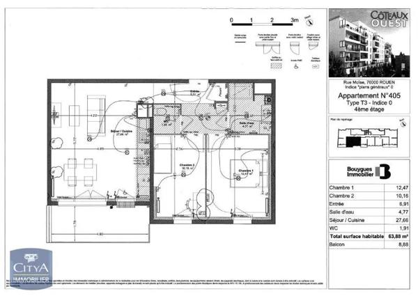 Appartement à louer 3 pièces 63.88m² Rouen (76000)