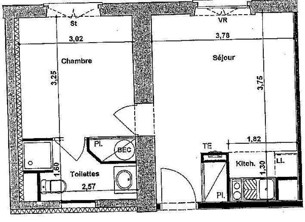 Appartement 2 pièces                                        - 44000 Nantes - Centre ville Réf : 12286