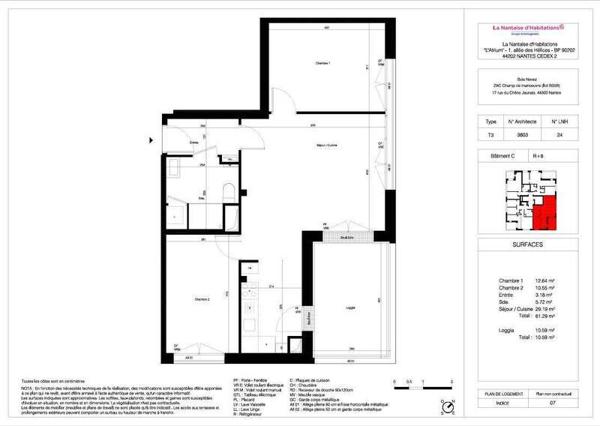 Appartement 3 pièces                                        - 44300 Nantes - La Beaujoire Réf : 12173