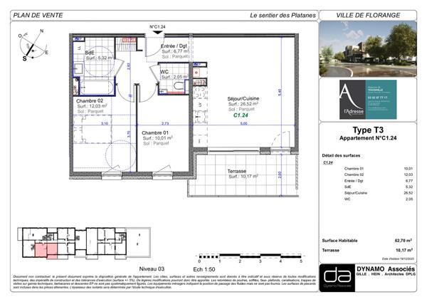Magnifique appartement T3 de 62.70 m² , avec terrasse (10 m²) et garage fermé privatif