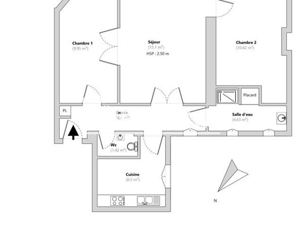 Location Appartement 3 pièces 54.62 m² - 23 RUE LA FONTAINE Paris 75016