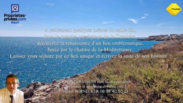 Corniche de Sète. T2 de standing, Terrasse plus jardinière 13 m² Sud, Bord de Mer