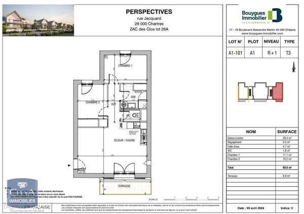 Appartement à louer 3 pièces 60.6m²