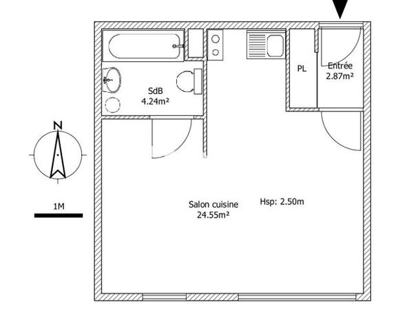 Location Studio 31.66 m² - 34 RUE BASSE Lille 59000